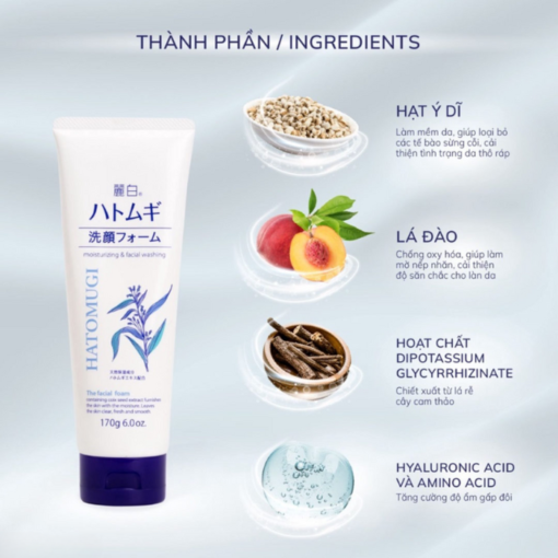 Sữa Rửa Mặt Chiết Xuất Ý Dĩ Hatomugi Cleansing & Facial Washing - Hình ảnh 2